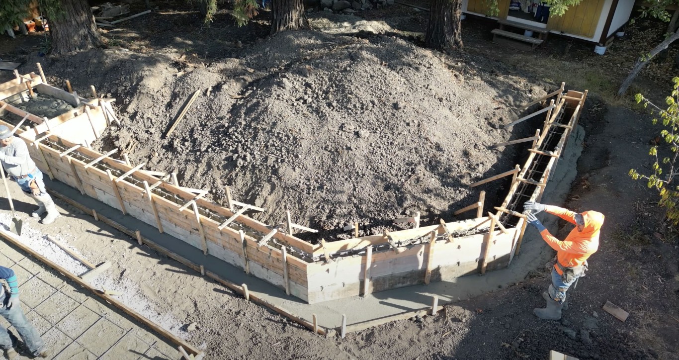 Concrete foundation forms prepared for pouring